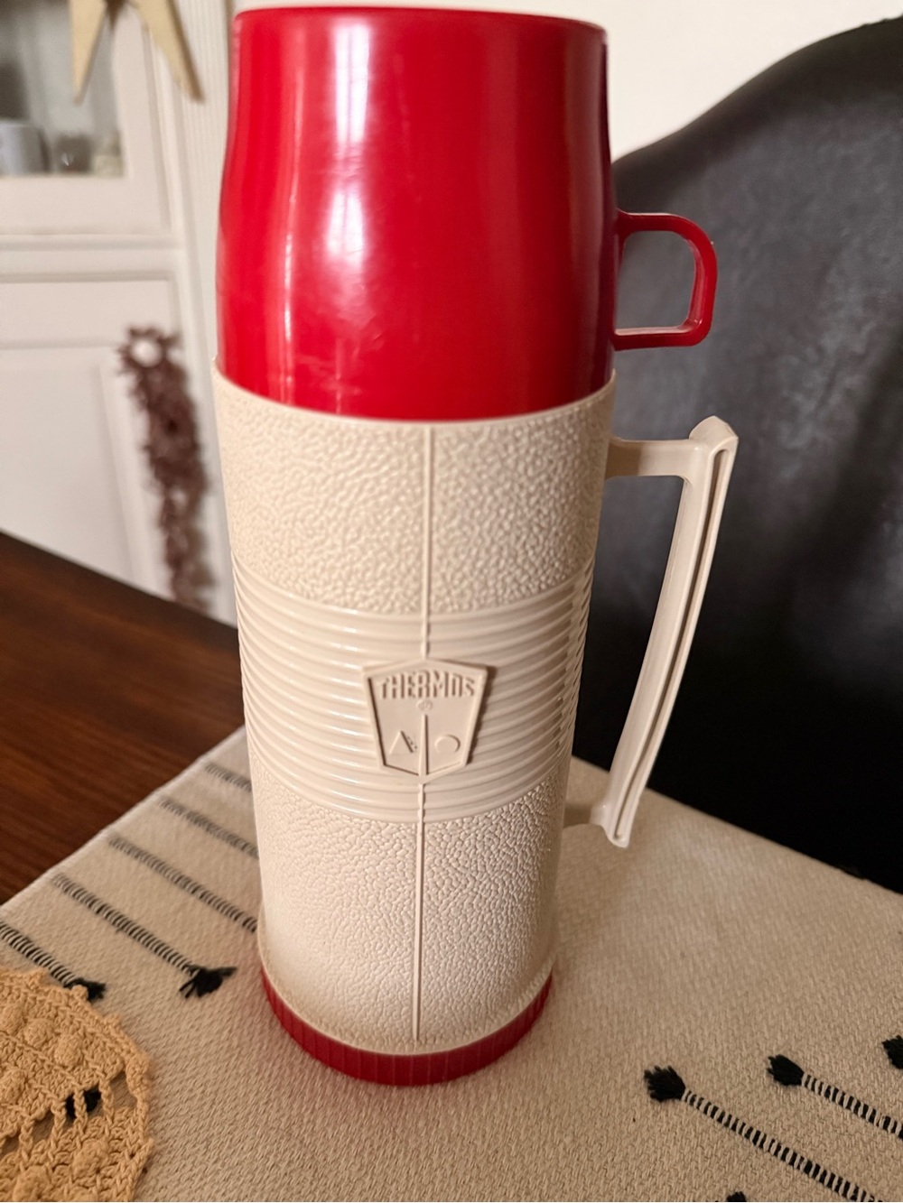Vintage Thermos Red and Cream Insulated Travel Thermos with Handle, #2202